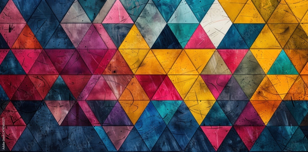 Geometric beauty background with vibrant triangles. Intricate arrangements mesmerize.
