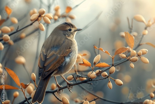 A cute songbird sits perched on a branch, its feathers adding beauty to the natural landscape. photo