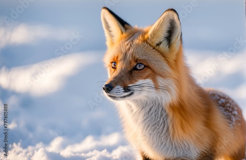 Wild fox in snow field