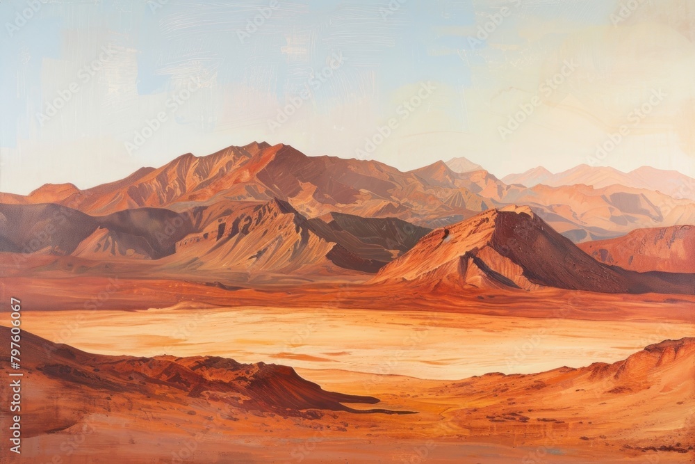 A desert landscape on Mars panoramic painting nature.