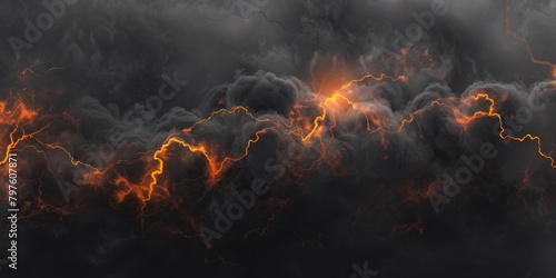 Dramatic black clouds, smoke and lightning for pattern background. A burning sky in a horror movie. Crimson storm in apocalyptic, judgment day. High quality photo photo