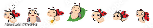 Set of cute ladybug cartoon with different expression