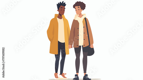 Stylish multiracial couple. Boy and girl dressed