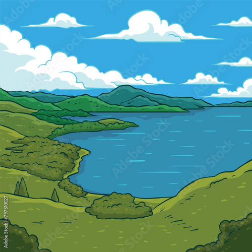 hand drawn toba lake photo