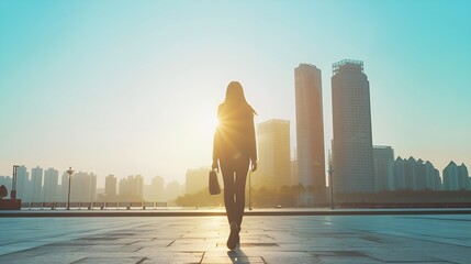 Keuken achterwand Turquoise Minimalist Silhouette of Businesswoman Walking Toward Success, Minimalist silhouette, businesswoman, walking  © Christopher