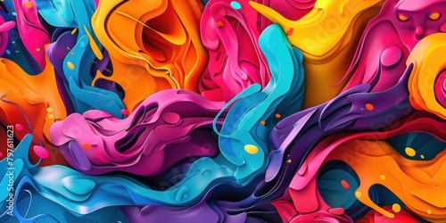 Vibrant Urban Graffiti Background. Abstract 3D Drops with Dynamic Patterns.  © Iswanto