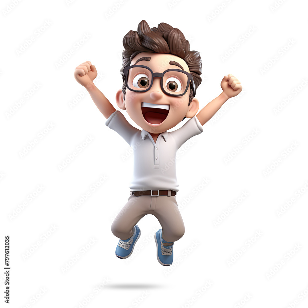 Fototapeta premium 3d cute young man character act happy