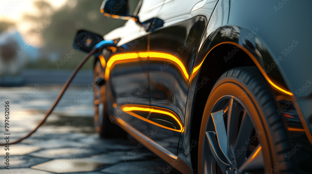 A macro shot of the electric car's charging cable as it delivers power to the vehicle, highlighting the seamless connection between renewable energy sources and sustainable transpo A macro shot of the electric car's charging cable as it delivers power to the vehicle, highlighting the seamless connection between renewable energy sources and sustainable transpo