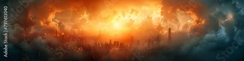 Amidst a skyline engulfed in smoke and flame, the city faces its apocalyptic future.