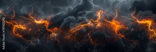 Dramatic black clouds  smoke and lightning for pattern background. A burning sky in a horror movie. Crimson storm in apocalyptic  judgment day. High quality photo