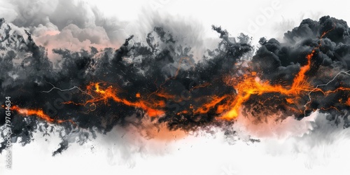 Wallpaper Mural Dramatic black clouds, smoke and lightning isolated on white background. A burning sky in a horror movie. Crimson storm in apocalyptic, judgment day. High quality photo Torontodigital.ca