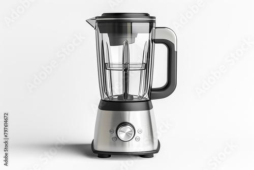 A blender with a stainless steel control panel and a pulse function for controlled blending isolated on a solid white background. photo