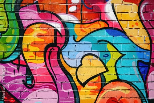 Graffiti wall backdrop filled with colorful tags, murals, and street art © Iswanto