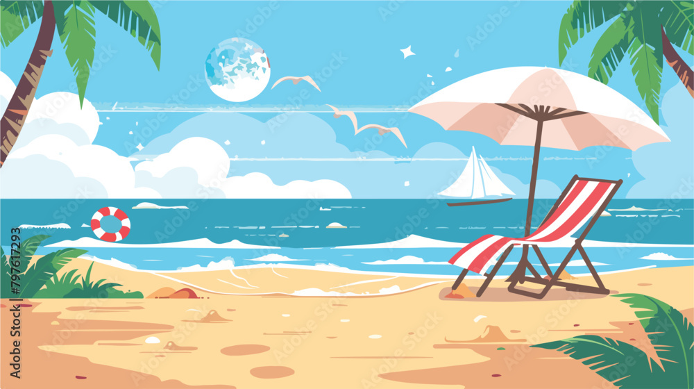 Summer sale banner with a beach scene. Vector illustration