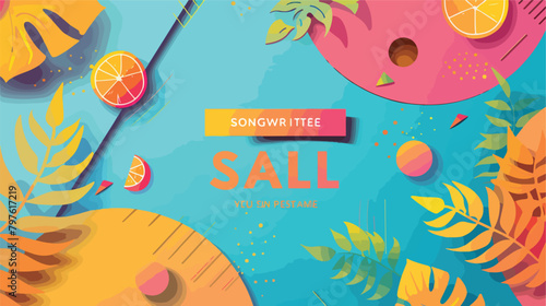 Summer sale banner template with trendy abstract geom photo