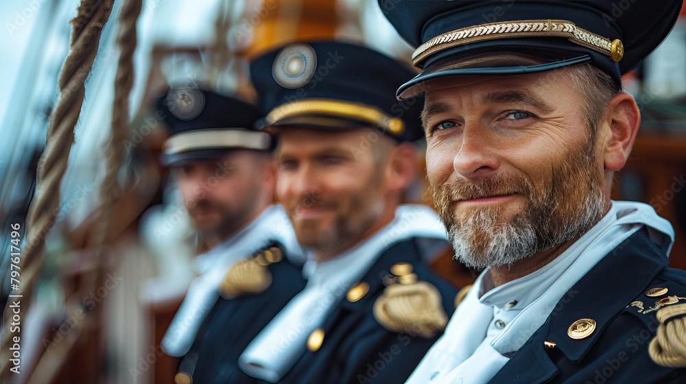 Military Naval Officers Portrait on Ship Deck Military Naval Officers Portrait on Ship Deck