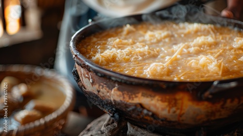 Traditional Angolan cuisine. Funj is a kind of porridge made from cassava flour, which is diluted in water. photo