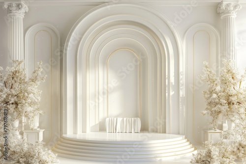 Product podium with luxury architecture building white.