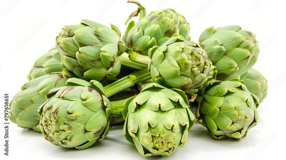 Fototapeta premium Fresh organic artichokes on a white background ready for healthy cooking