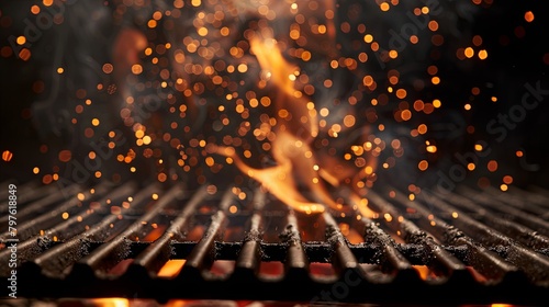 Glowing embers and vibrant flames on a charcoal grill