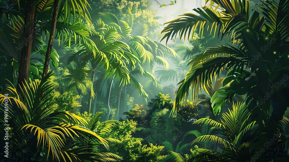 Mystic sunrise over lush tropical rainforest Mystic sunrise over lush tropical rainforest