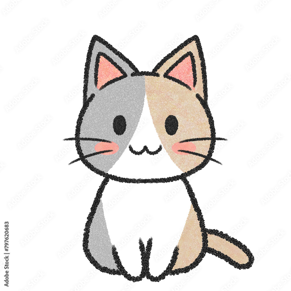 Obraz premium 座っている三毛猫のイラスト