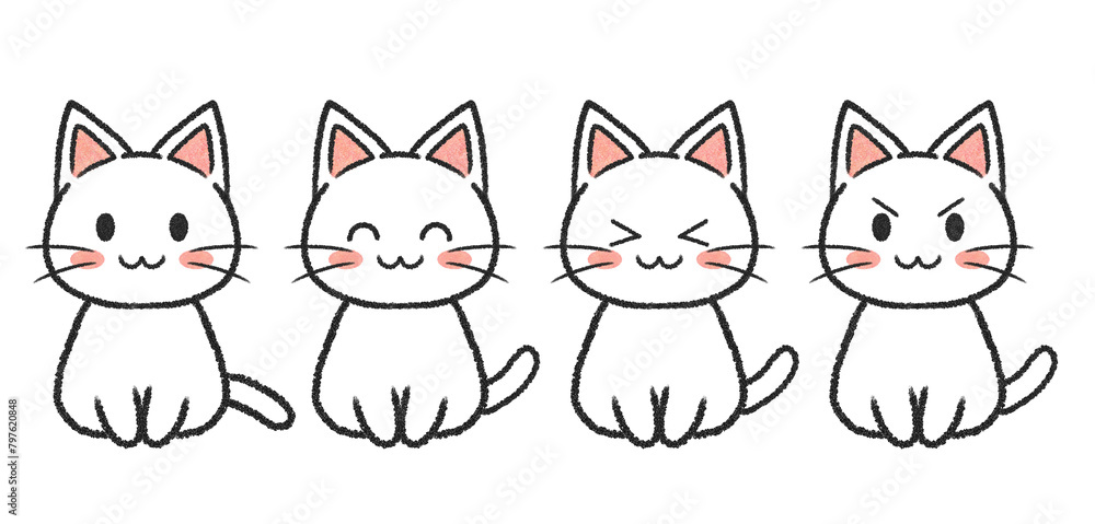 Obraz premium cute white cat sitting cartoon illustration set 