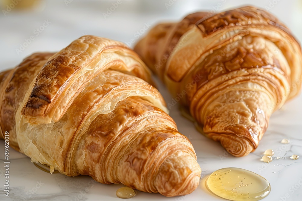 Honey and Croissants: A Delicious Breakfast Duo - Food Photography