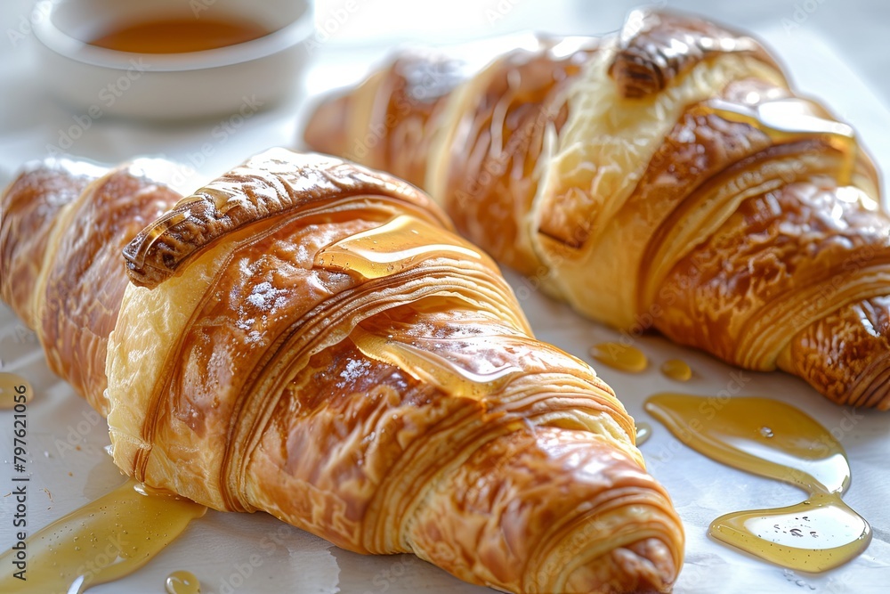 And Honey a Perfect Combination: Two Croissants Photograph And Honey a Perfect Combination: Two Croissants Photograph