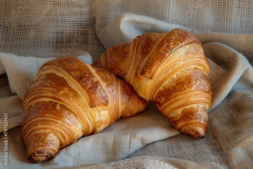 Artistic French Pastry Delight: Croissants on Rustic Brunch Scene