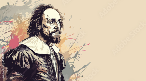Vector hand-drawn illustration of William Shakespeare