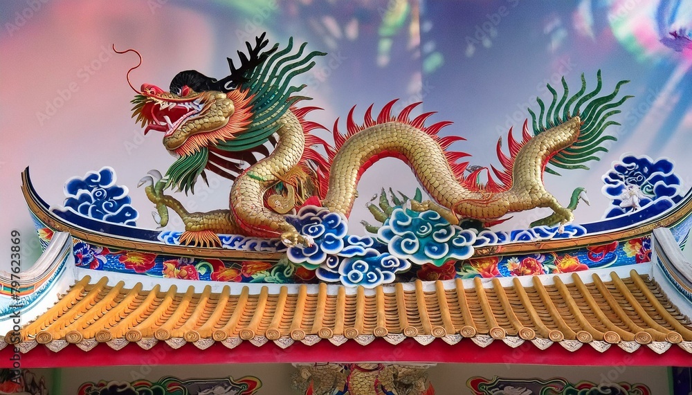 Chinese dragon statue on the roof Chinese dragon statue on the roof