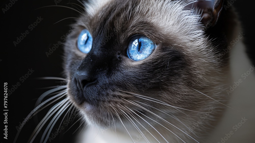 A cat with blue eyes is staring at the camera