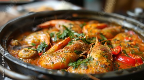 Traditional Angolan cuisine. Kalulu is a stew of fresh fish and shrimp.
 photo