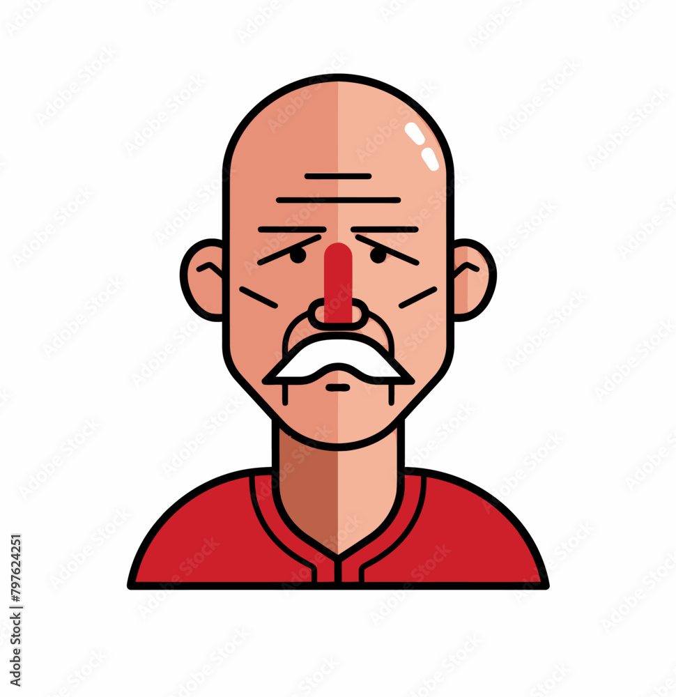 a man with a red nose and a mustache a man with a red nose and a mustache