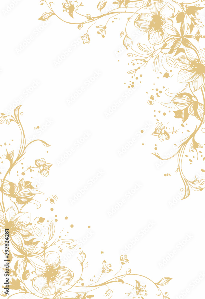 a white and gold background with flowers and leaves a white and gold background with flowers and leaves
