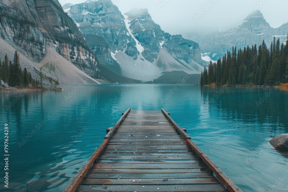 Dock at Moraine Lake landscape mountain water. Dock at Moraine Lake landscape mountain water.