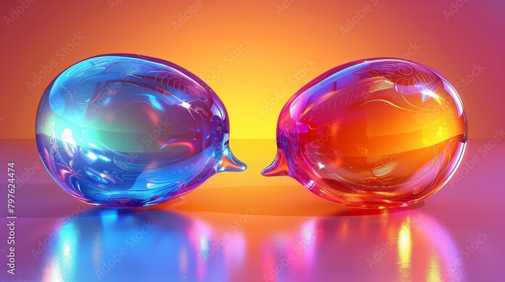Two colorful balloons with a blue one on the left and a red one on the right Two colorful balloons with a blue one on the left and a red one on the right