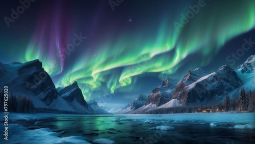  aurora borealis, northern lights, frozen lake  © Mehreen