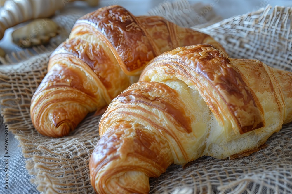 Fototapeta premium Freshly Baked Croissants: A Visual and Culinary Delight - Soft, Buttery Pastry Capture