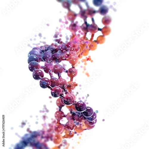 A magnified view of a single strand of rna showing its slightly different structure from dna and its A detailed view of a visually striking purple and blue substance showcasing its unique colors and 
 photo