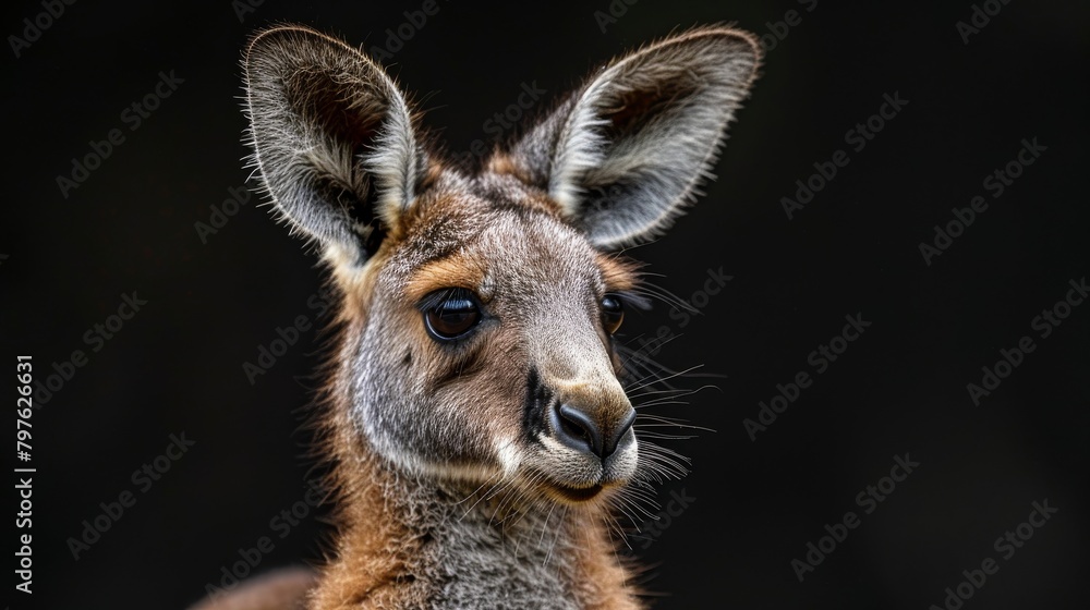 Fototapeta premium A kangaroo with its head held high and looking straight ahead