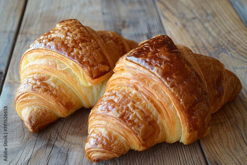 Soft Dough Delight: Two Homemade Croissants Captured in Natural Light