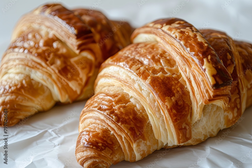 Golden Butter Croissants Illuminated by Morning Light - A Double Delight