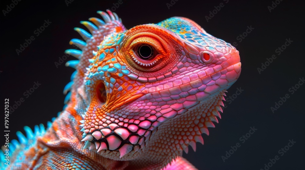A lizard with a pink face and blue tail A lizard with a pink face and blue tail