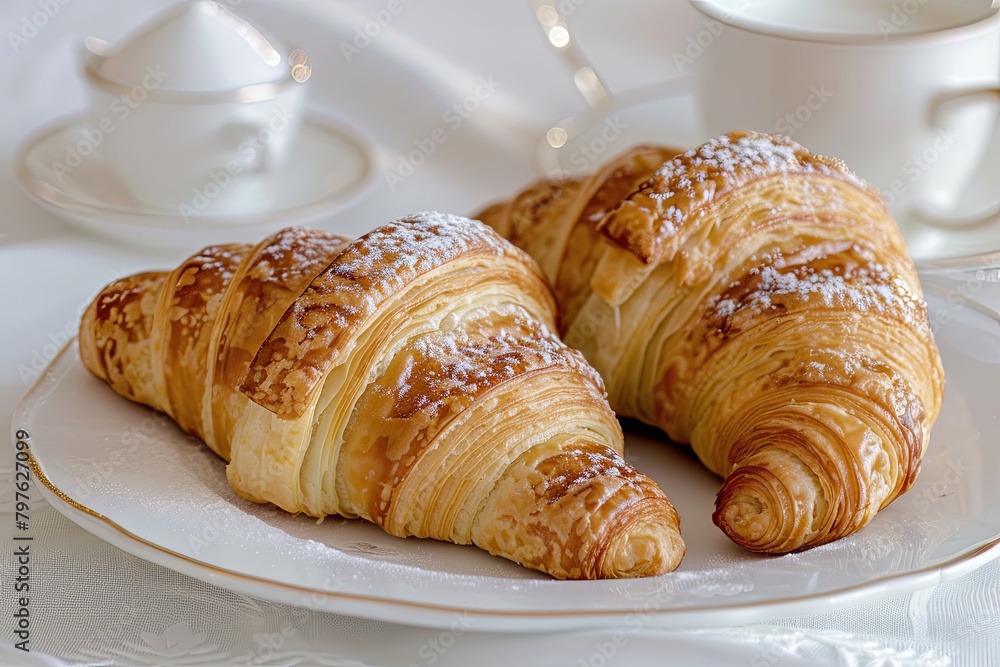 Two Indulgent Croissants: A Captivating Photo of Traditional Breakfast Pastries Two Indulgent Croissants: A Captivating Photo of Traditional Breakfast Pastries