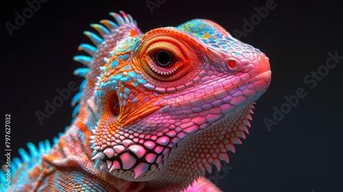 A lizard with a pink face and blue tail