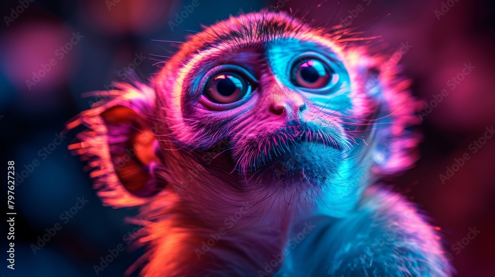 A baby monkey with a pink nose and red eyes A baby monkey with a pink nose and red eyes