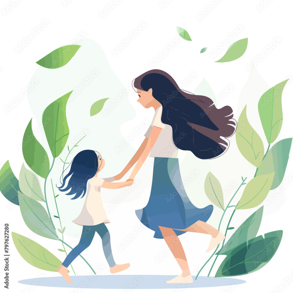 a woman holding the hand of a little girl a woman holding the hand of a little girl
