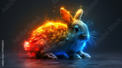 A rabbit with a blue and orange background
